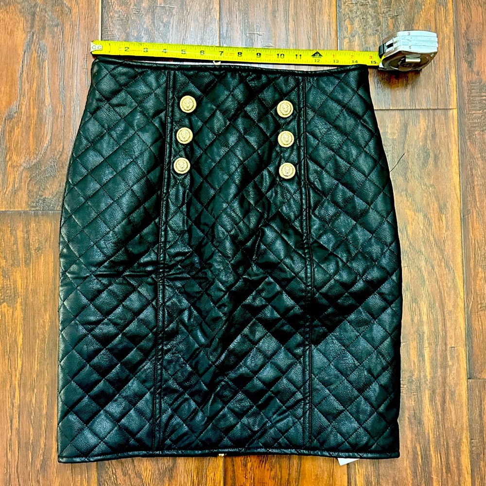 Shop Kultivate pencil skirt, vegan leather zipper back lion gold buttons